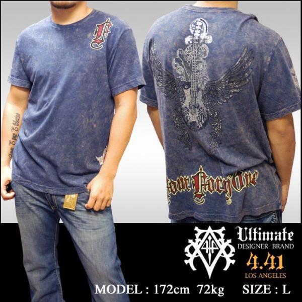 Four41 スワロフスキー Tシャツ ネイビー メンズ ファッション クロムハーツ エドハーディー...