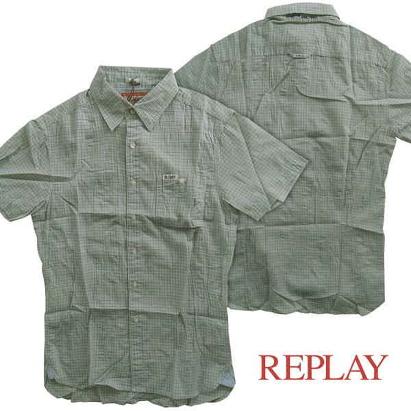 REPLAY リプレイ メンズ 半袖シャツ グリーン パープル トップス インポート イタリア デニ...