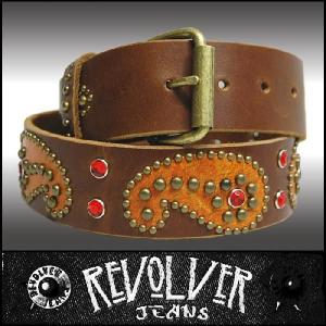 REVOLVER JEANS リボルバー ジーンズ メンズ レザー ベルト ブラウン オレンジ レッ...