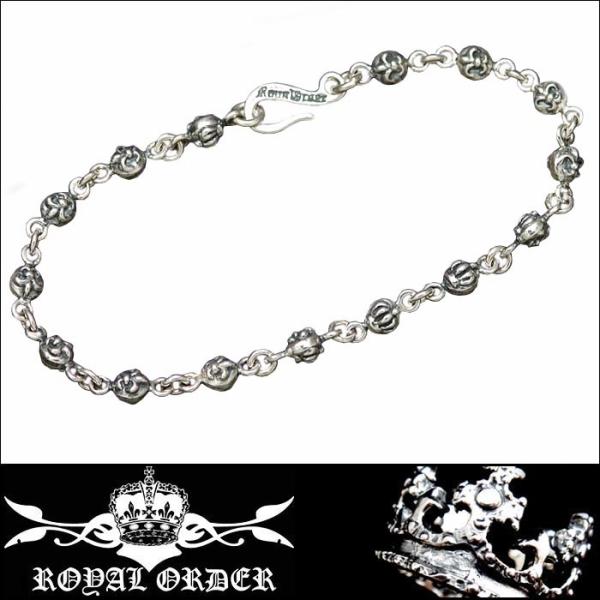 【即納】 Royal Order シルバー FDL CROWN BEAD 8インチ ブレスレット S...