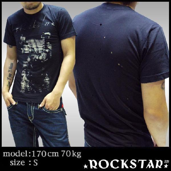 ROCKSTAR sushi  メンズ 半袖 ダメージ Tシャツ ブラック VF039 ロックスター...