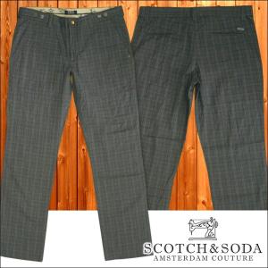 スコッチ&ソーダ スコッチアンドソーダ scotch&soda メンズ スリムストレート コットンパンツ チェック チャコール ズボン ボトムス 034｜crs