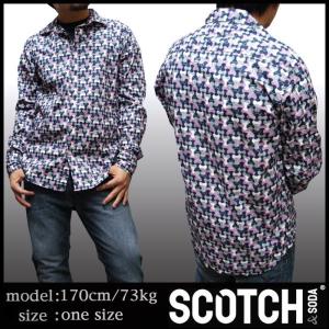 スコッチ&ソーダ スコッチアンドソーダ scotch&soda メンズ 長袖 シャツ 総柄 デザインシャツ ネイビー  パープル ホワイト ダブルスナップ 234｜crs