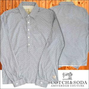 スコッチ&ソーダ スコッチアンドソーダ scotch&soda メンズ 長袖 プルオーバーシャツ レイヤード 総柄 デザインシャツ ネイビー  ホワイト 235｜crs