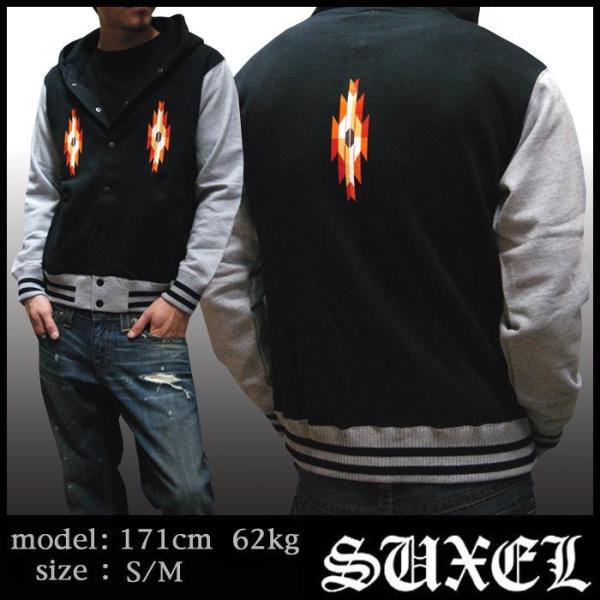 SUXEL サクエル 長袖 フード ジャケット ブラック エスニック柄 アメカジ ストリート HIP...