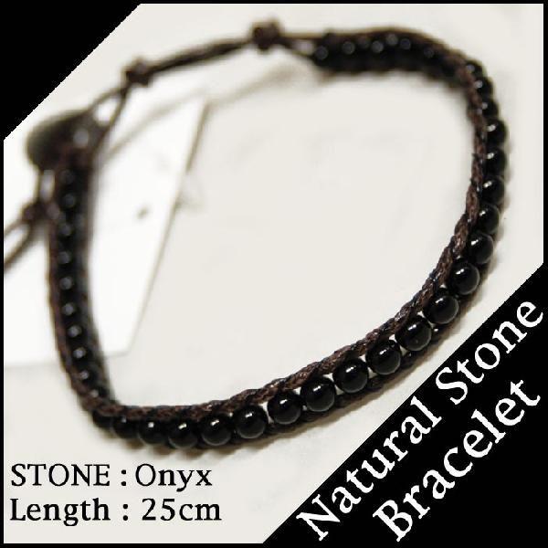 Natural Stone シングル ラップ ブレスレット オニキス 天然石 レザー アクセサリー ...