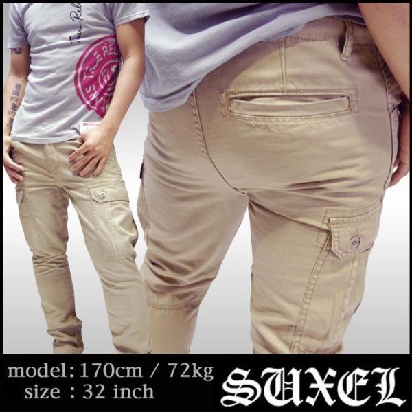 最終値下げ SUXEL サクエル メンズ スリム スキニー カーゴ パンツ ベージュ カーゴパンツ ...