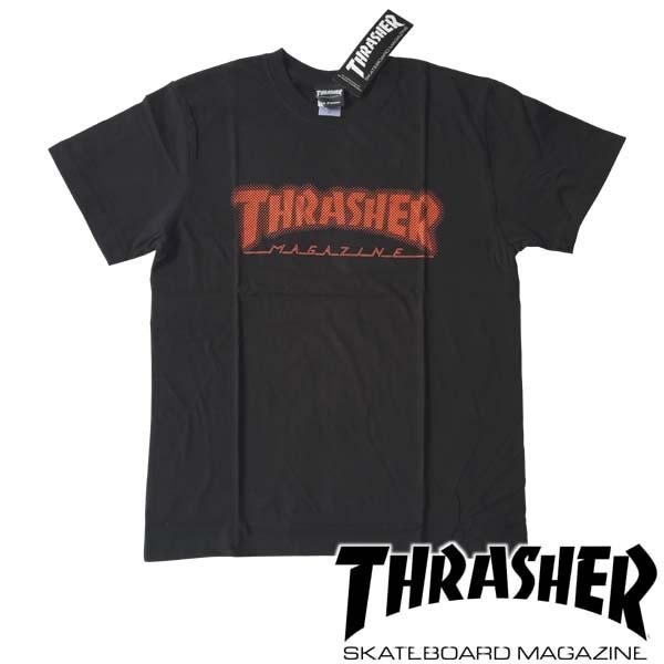 スラッシャー THRASHER メンズ ロゴ Tシャツ DOT HOMETOWN ブラック オレンジ...