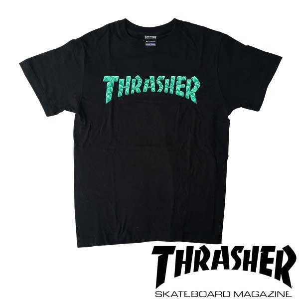 スラッシャー THRASHER メンズ ロゴ Tシャツ POLYGON ブラック グリーン  半袖 ...