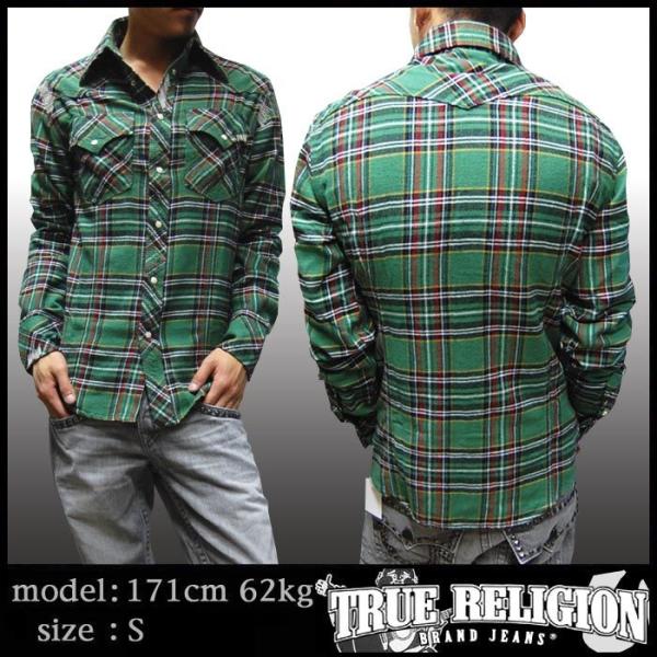 TRUE RELIGION トゥルーレリジョン 長袖 チェック シャツ グリーン ネルシャツ ボタン...