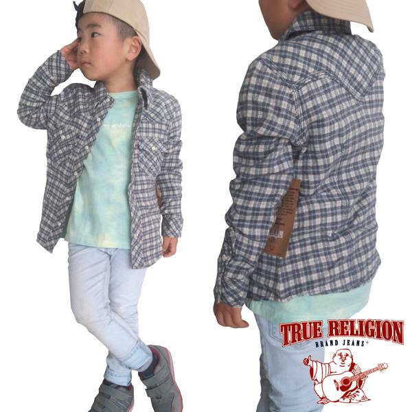 TRUE RELIGION キッズ シャツ FLANNEL WES SLATE 長袖 ウエスタンシャ...