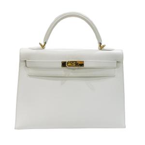 HERMES （エルメス) ケリー32 ハンドバッグ ホワイト(G金具) ヴォ―グレネ G刻印 ランクA B46｜cruru