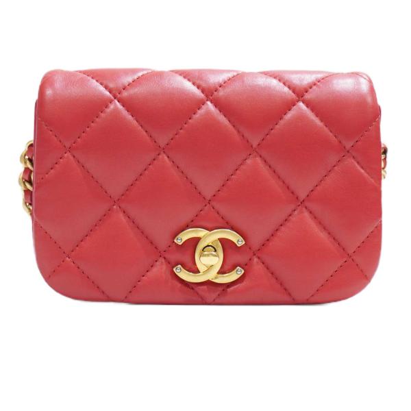 CHANEL (シャネル) マトラッセチェーンショルダー レッド(G金具) ラムスキン ランクA