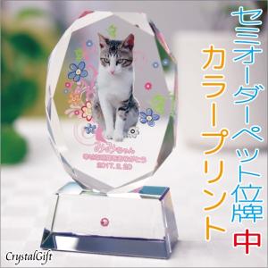 ペット位牌 ペット 位牌 クリスタル位牌 写真 カラープリント セミオーダーペット位牌 ペットメモリアル 仏具 楕円型 KP-2中