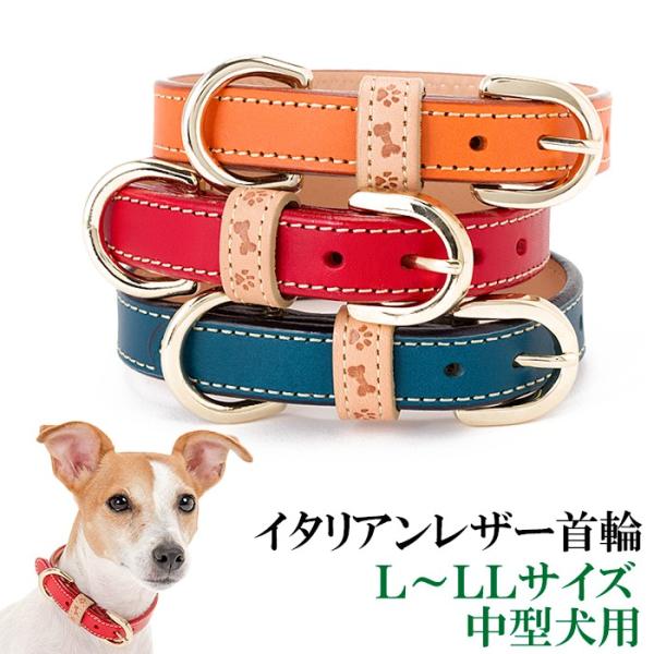 犬 首輪 おしゃれ 革 中型犬 犬首輪 犬の首輪 イタリアンレザー首輪 Ｌ、ＬＬサイズ