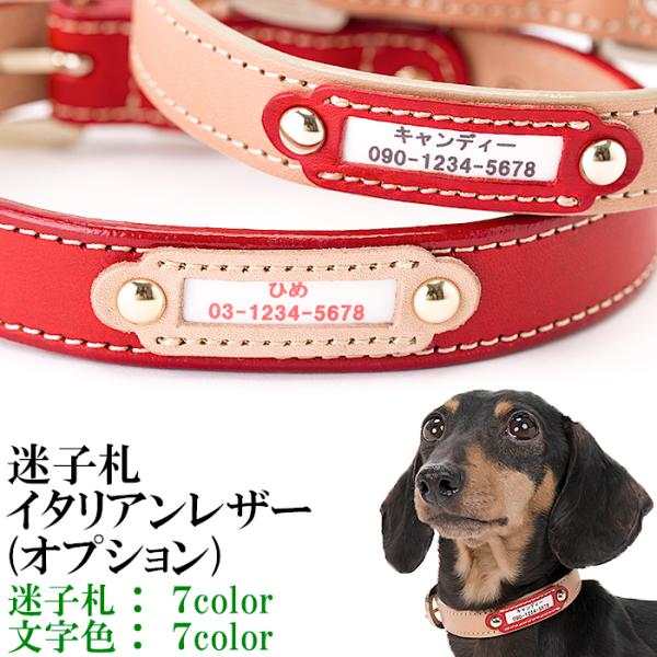 迷子札 犬 首輪 名前入り おしゃれ 革 小型犬 中型犬 犬首輪 犬の首輪 イタリアンレザー