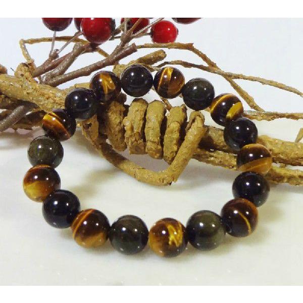 天然石 パワーストーン ブレスレット ゴールデンシャイン オブシディアン/タイガーアイ　001