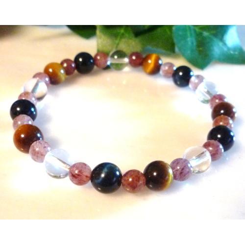 天然石 ブレスレットパワーストーン ホークスアイ/タイガーアイ/モスコバイト 002   　