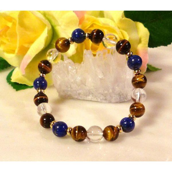 天然石 パワーストーン ブレスレット タイガーアイ ラピスラズリ 水晶　005