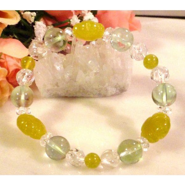 天然石 パワーストーン ブレスレット オリーブジェ-ド/グリーン フローライト 016