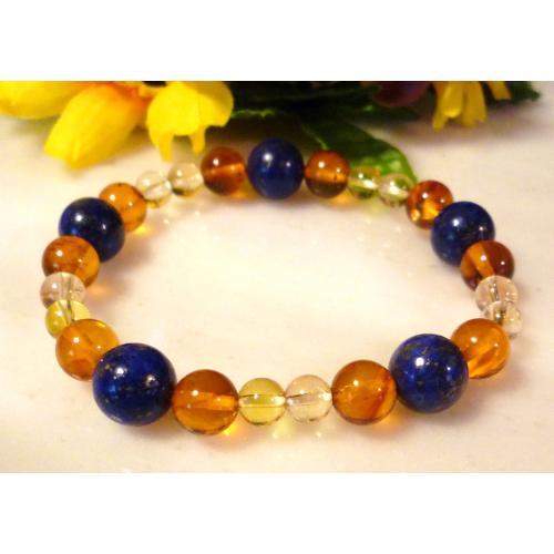 パワーストーン 天然石 ブレスレット /アンバー /ラピスラズリ /シトリン  018