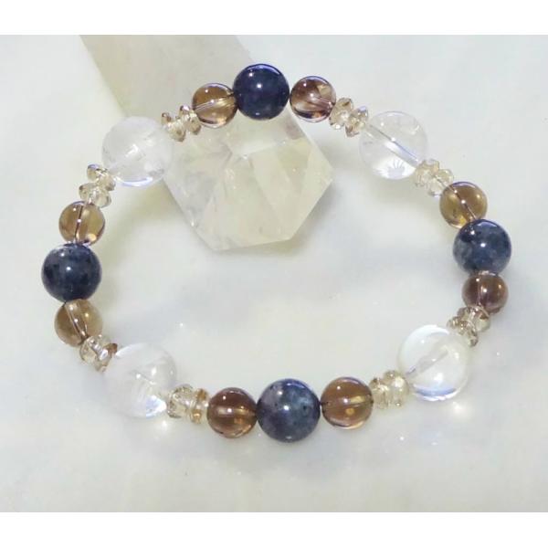 038 天然石 パワーストーン ブレスレット 四神彫 水晶 ラルビカイト スモーキークォーツ