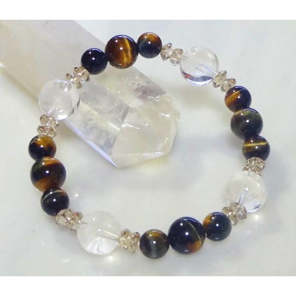 040 天然石 パワーストーン ブレスレット 四神彫 水晶 ツートンタイガーアイ 【イエロー＆ブルー...