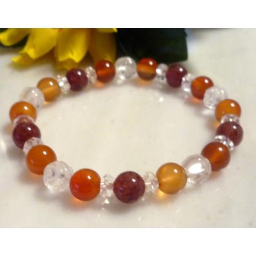 天然石 パワーストーン ブレスレット カーネリアン紅玉髄/モスコバイト白雲母 071