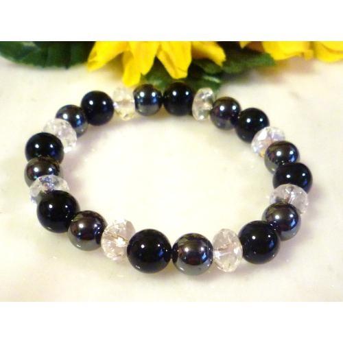 天然石 パワーストーン ブレスレット ブラックオニキス＆有磁気ヘマタイト　102