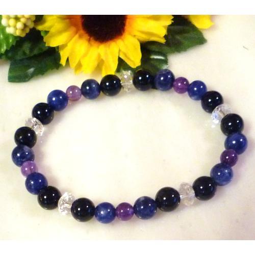 天然石  パワーストーン ブレスレット ソーダライト/ブラックオニキス/アメジスト  111