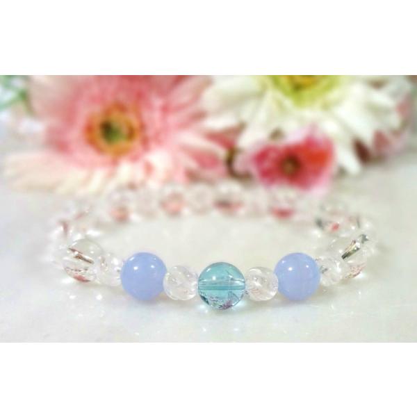 122 天然石 パワーストーン ブレスレット 希少 スカイブルートパーズ ブルーレースアゲード クリ...