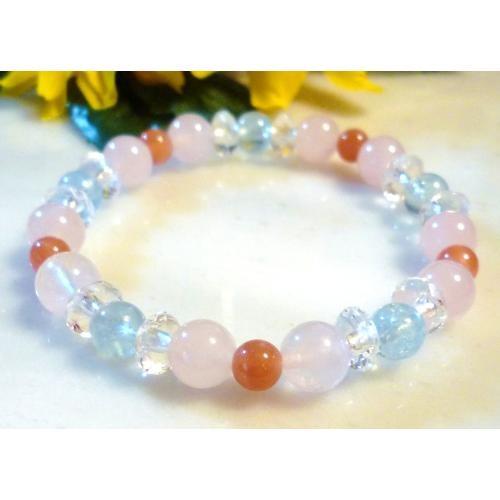 139 天然石 ブレスレット アクアマリン オレンジムーンストーン ローズクォーツ