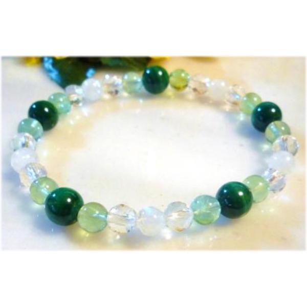 天然石 パワーストーン ブレスレット レインボームーンストーン＆フローライト*マラカイト 142