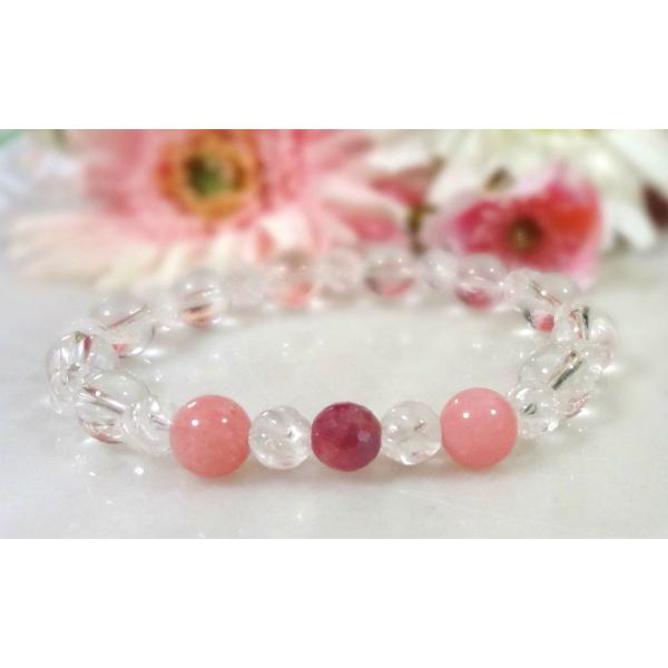 150 天然石 パワーストーン ブレスレット ルビー ピンクオパール クリスタル