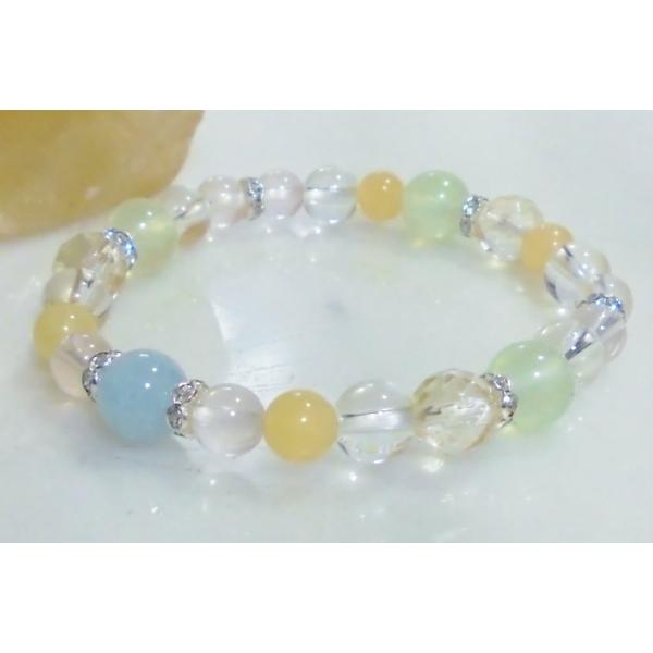 天然石 パワーストーン ブレスレット アクアマリン イエローカルサイト プレナイト シャンパンカラー...