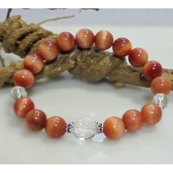 天然石 パワーストーン ブレスレット 梵字  タラーク 寅年 オレンジタイガーアイ5A 水晶 186