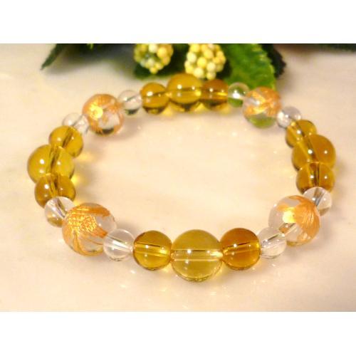 192 天然石 ブレスレット 四神金彫水晶 シトリン クリスタル