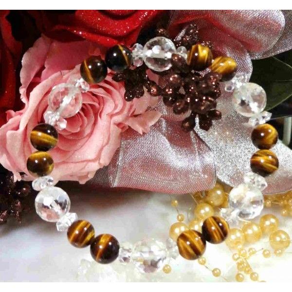 227 天然石 ブレスレット 六芒星 タイガーアイ クリスタル