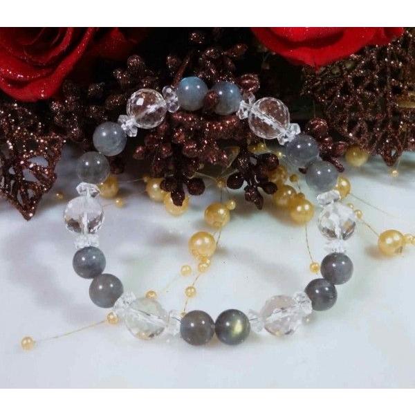 229 天然石 ブレスレット ダビデの星 ラブラドライト 水晶　