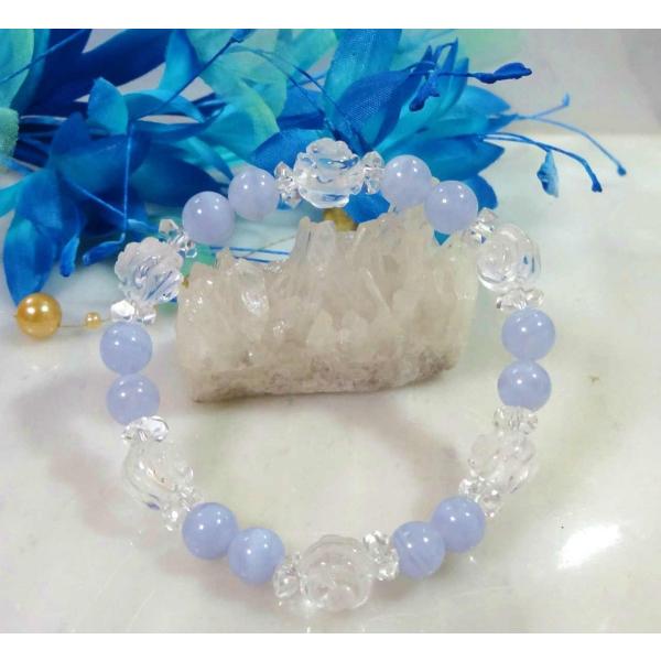 233 天然石 ブレスレット ダビデの星 ブルーレースアゲード クリスタル