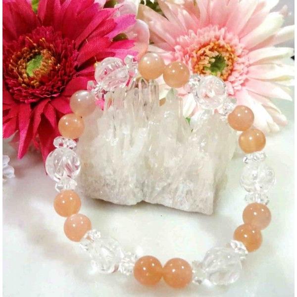 237 天然石 ブレスレット ダビデの星 オレンジムーンストーン 水晶　