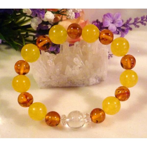 天然石 パワーストーン 梵字 ブレスレット キリーク 子年 アンバー イエローパーズ 水晶 267