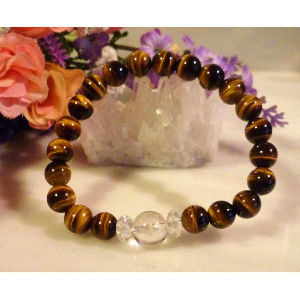 天然石 パワーストーン 梵字 ブレスレット タラーク 寅年 タイガーアイ ８mm珠 水晶 271