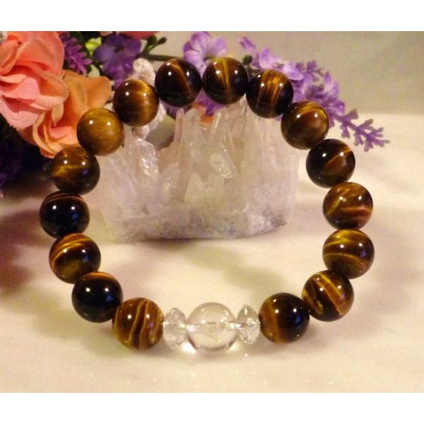 天然石 パワーストーン 梵字 ブレスレット タラーク 寅年 タイガーアイ １０mm珠 水晶 272