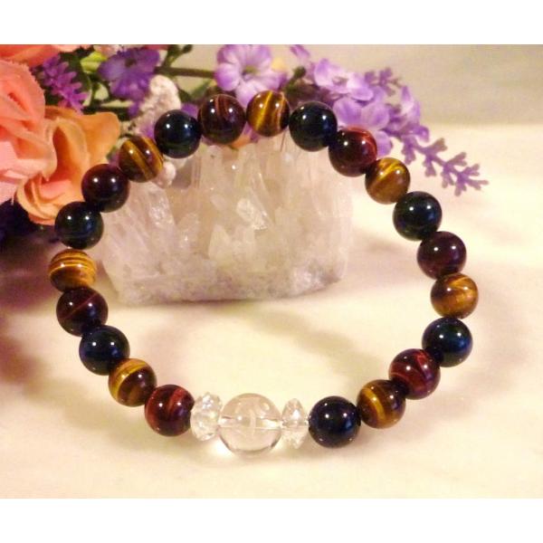 天然石 パワーストーン 梵字 ブレスレット タラーク 寅年 ３色タイガーアイ ８mm珠 水晶 273