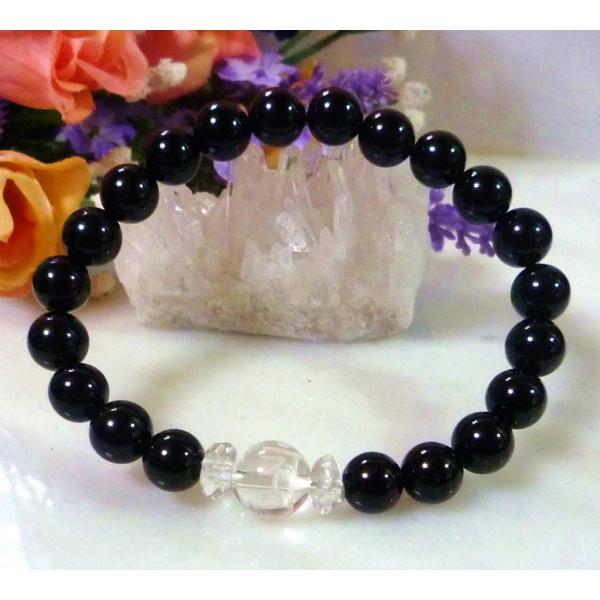 天然石 パワーストーン 梵字 ブレスレット アン 巳年 ブラックオニキス 水晶 279