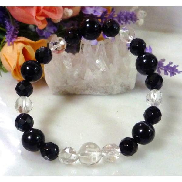 天然石 パワーストーン 梵字 ブレスレット アン 巳年 カット ストライプ オニキス 水晶 280