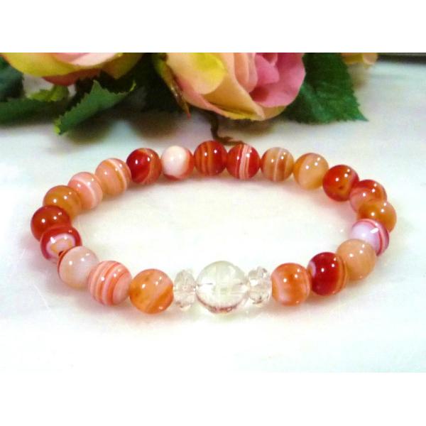 天然石 パワーストーン 梵字 ブレスレット サク 午年 サードニクス クリスタル 281