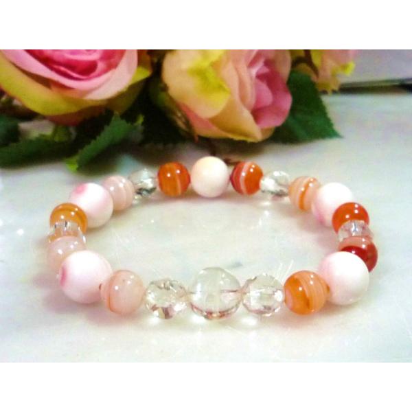 天然石 パワーストーン 梵字 ブレスレット サク 午年 サードニクス クィーンコンクシェル 水晶 2...