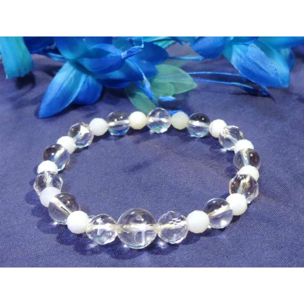 天然石 パワーストーン 梵字 ブレスレット バン 申年 ホワイトオパール スターカット水晶 285